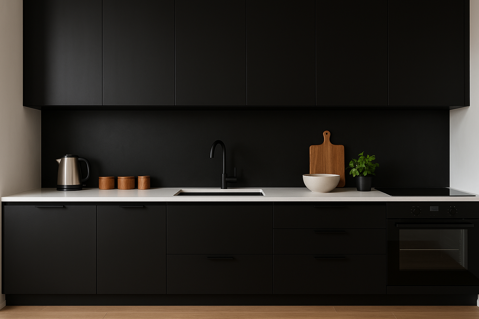 Je bekijkt nu Zwarte keuken met wit werkblad