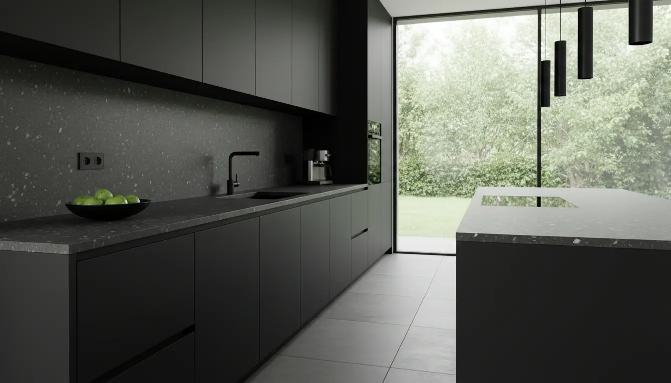 Lees meer over het artikel Zwarte keuken met composiet werkblad: advies & prijs