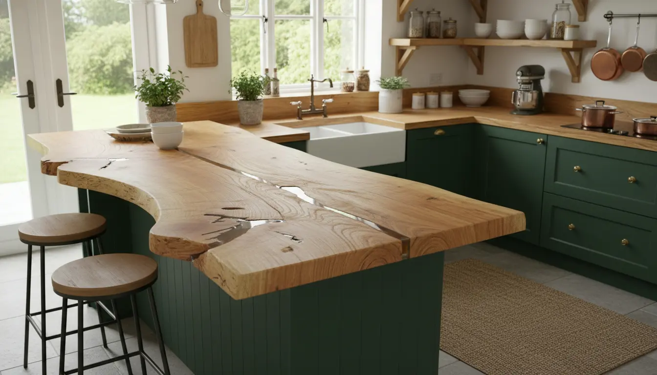 Lees meer over het artikel Boomstam werkblad keuken op maat – warm, robuust en hygi ebnisch