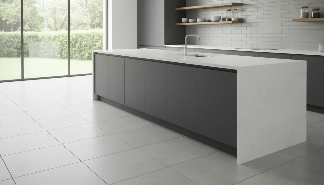 Lees meer over het artikel Grijze keuken, wit werkblad: welke vloer past perfect?