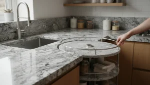 Lees meer over het artikel Keuken draaicarrousel stenen werkblad veilig geplaatst
